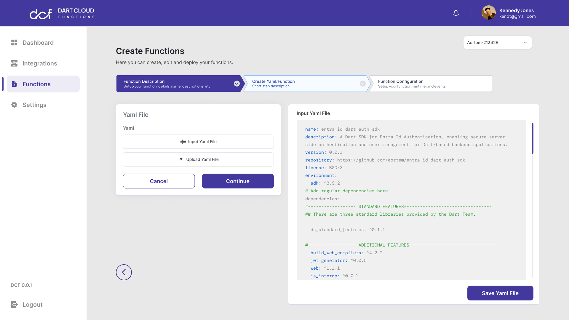DartCloud Function interface preview