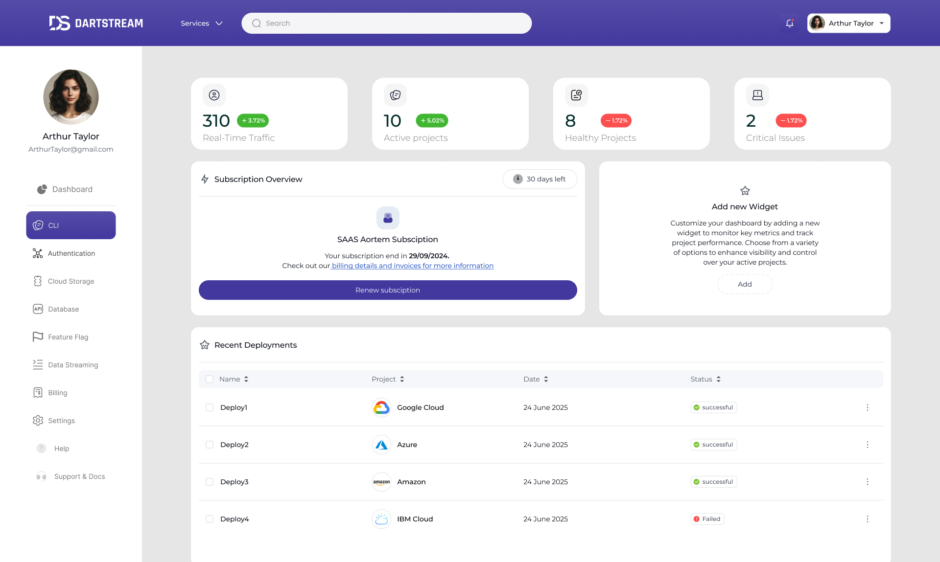 DartStream interface preview